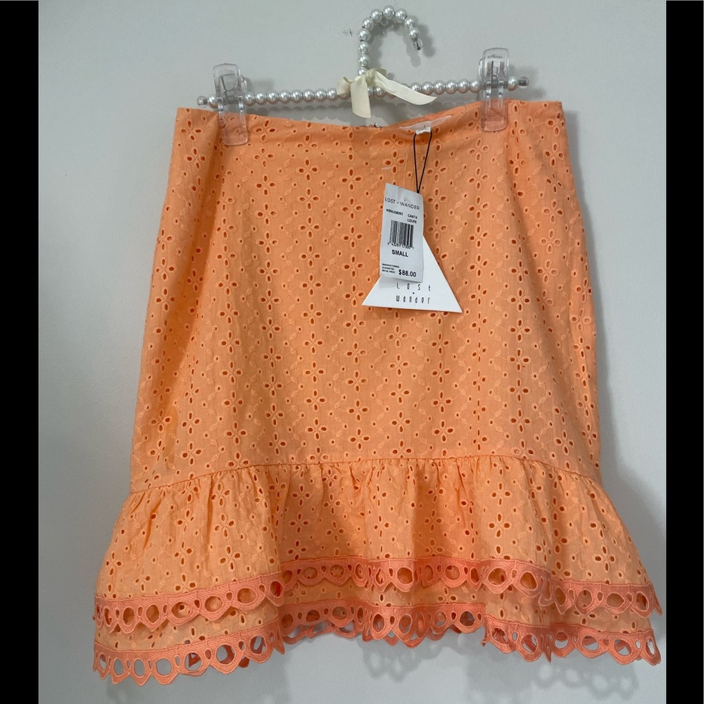 Lost + Wander Peach Eyelet Ruffle Skirt Sz S